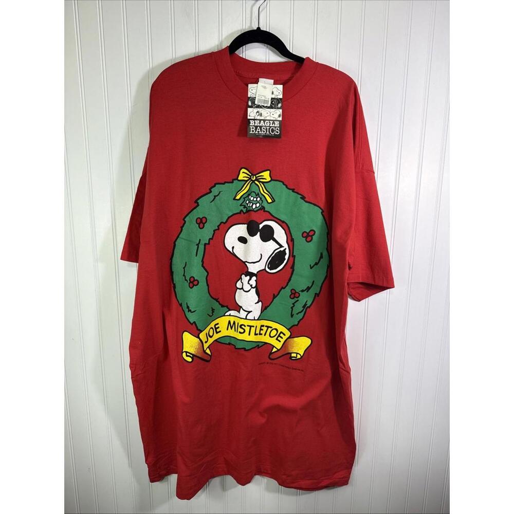 Vintage Joe Mistletoe Snoopy One Size Sleep Shirt Oversize Christmas Holiday NOS
